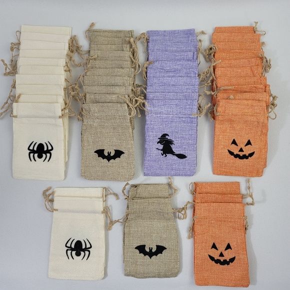 Lot of 40+ Halloween Theme Burlap Bags With Jute Drawstring - Picture 8 of 8